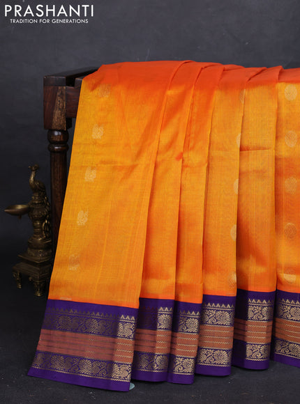 Mango Yellow & Violet Silk Cotton Korvai - Buttas