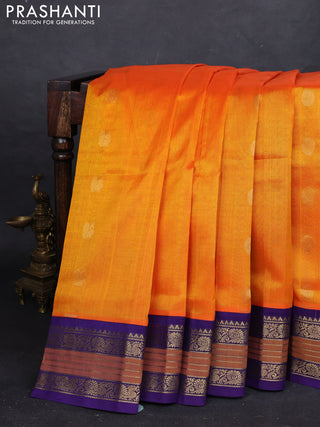 Mango Yellow & Violet Silk Cotton Korvai - Buttas
