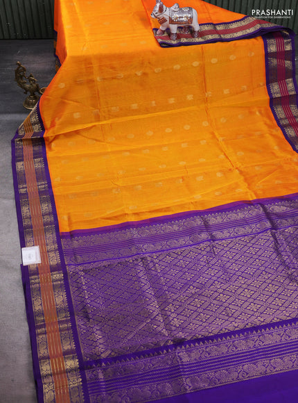 Mango Yellow & Violet Silk Cotton Korvai - Buttas