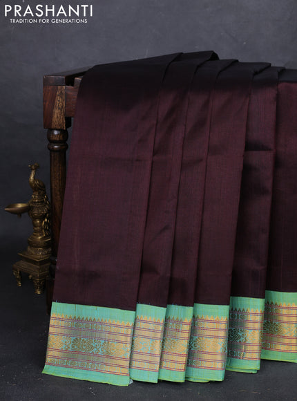 Coffee Brown & Teal Green Silk Cotton Korvai Saree