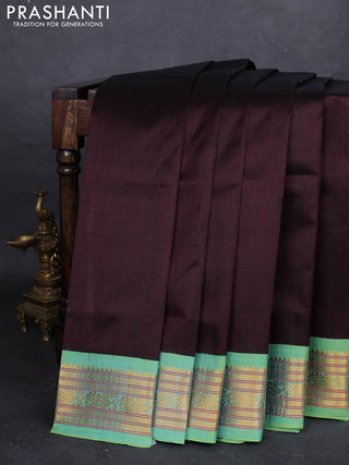 Coffee Brown & Teal Green Silk Cotton Korvai Saree