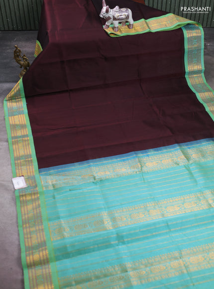 Coffee Brown & Teal Green Silk Cotton Korvai Saree