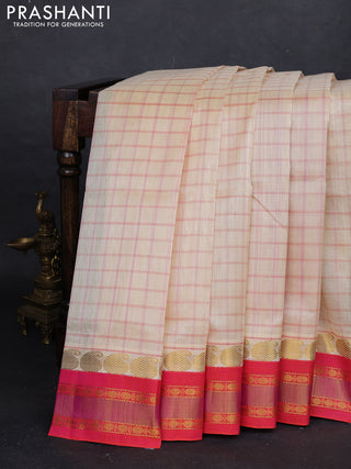 Cream & Pink Silk Cotton Korvai - Buttas