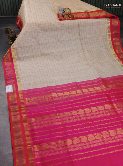 Cream & Pink Silk Cotton Korvai - Buttas