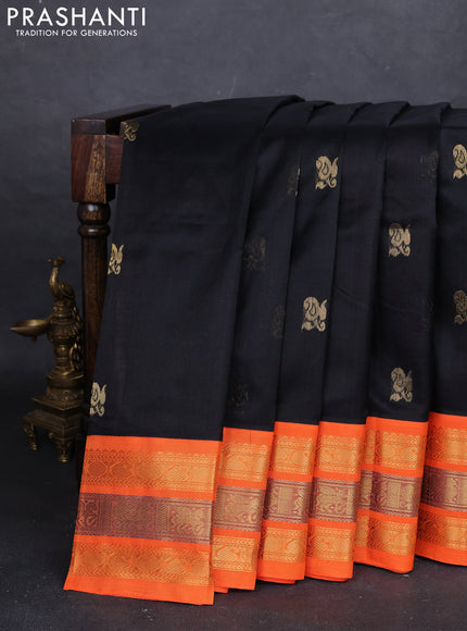 Black & Orange Silk Cotton Korvai - Buttas