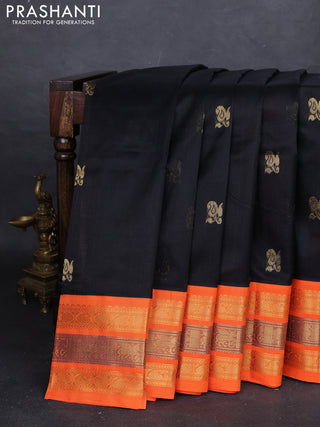 Black & Orange Silk Cotton Korvai - Buttas