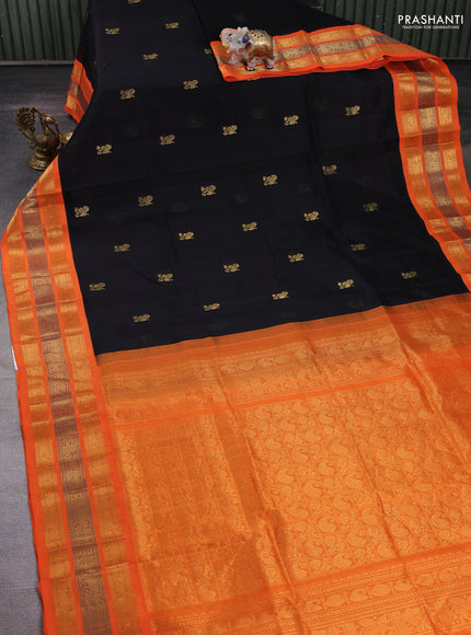 Black & Orange Silk Cotton Korvai - Buttas