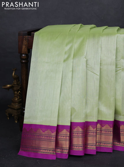 Pista Green & Magenta Pink Silk Cotton Korvai Saree