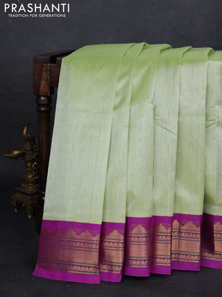 Pista Green & Magenta Pink Silk Cotton Korvai Saree