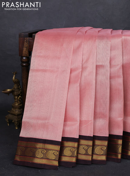 Peach & Maroon Silk Cotton Korvai Saree