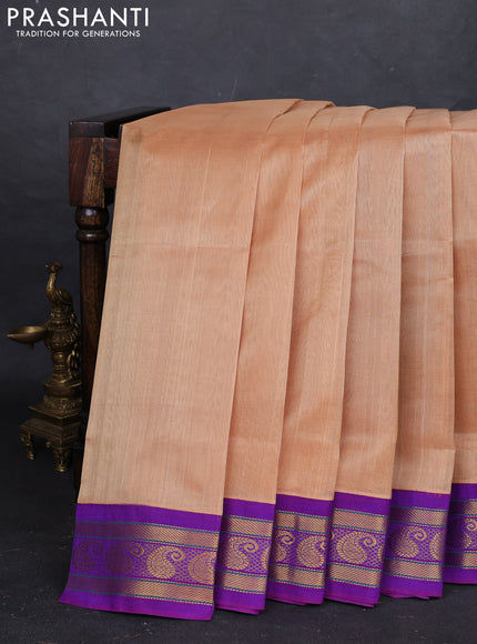 Sandal & Purple Silk Cotton Korvai Saree