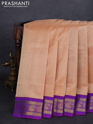 Sandal & Purple Silk Cotton Korvai Saree