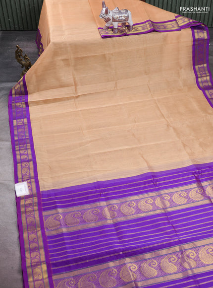 Sandal & Purple Silk Cotton Korvai Saree
