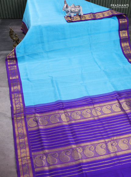 Sky Blue & Violet Silk Cotton Korvai Saree