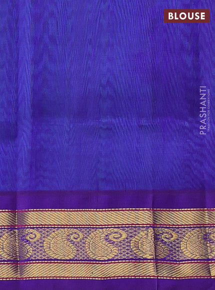 Sky Blue & Violet Silk Cotton Korvai Saree