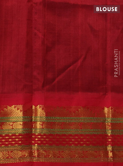 Peacock Green & Red Silk Cotton Korvai - Buttas