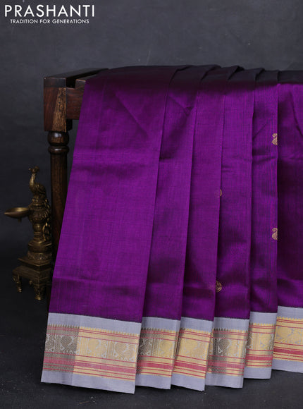 Purple & Grey Silk Cotton Korvai - Buttas