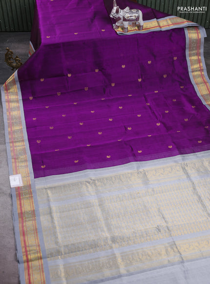 Purple & Grey Silk Cotton Korvai - Buttas