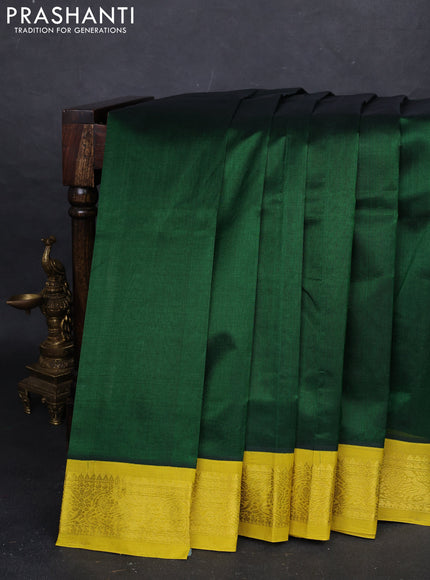 Bottle Green & Lime Green Silk Cotton Korvai Saree