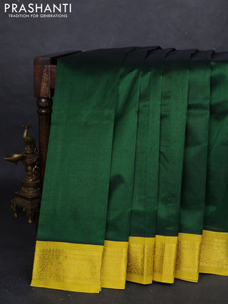 Bottle Green & Lime Green Silk Cotton Korvai Saree