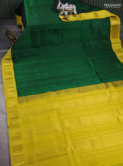Bottle Green & Lime Green Silk Cotton Korvai Saree