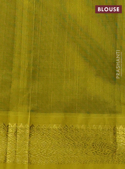 Bottle Green & Lime Green Silk Cotton Korvai Saree