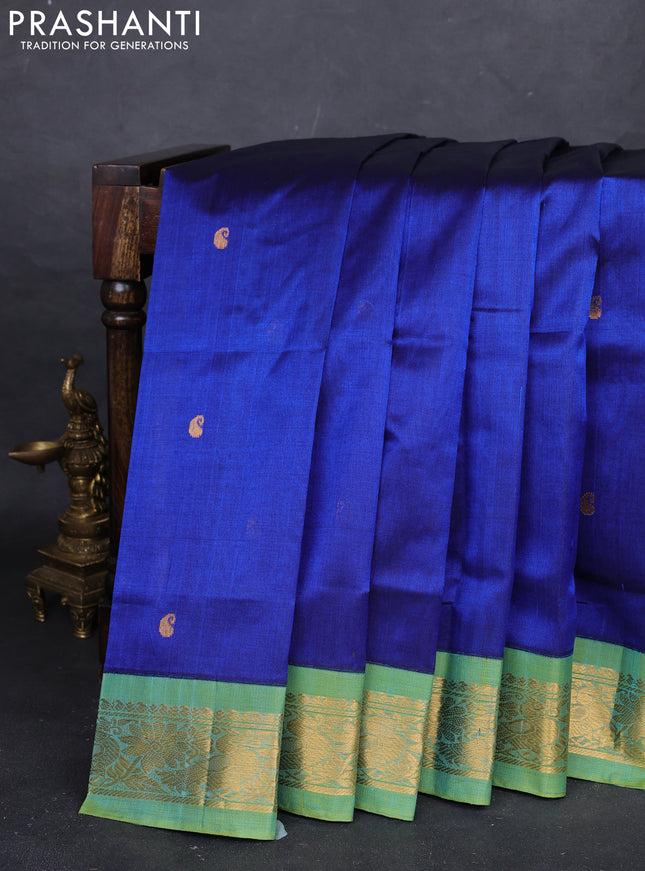 Blue & Teal Blue Silk Cotton Korvai - Buttas