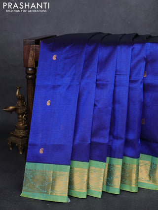 Blue & Teal Blue Silk Cotton Korvai - Buttas