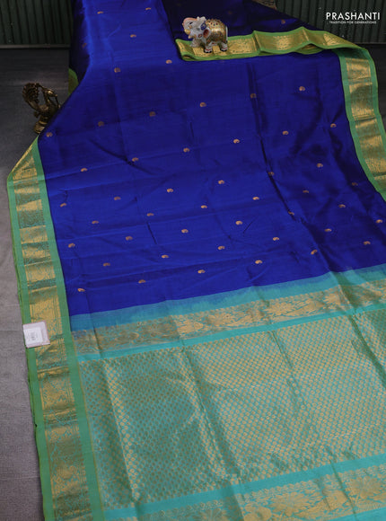 Blue & Teal Blue Silk Cotton Korvai - Buttas