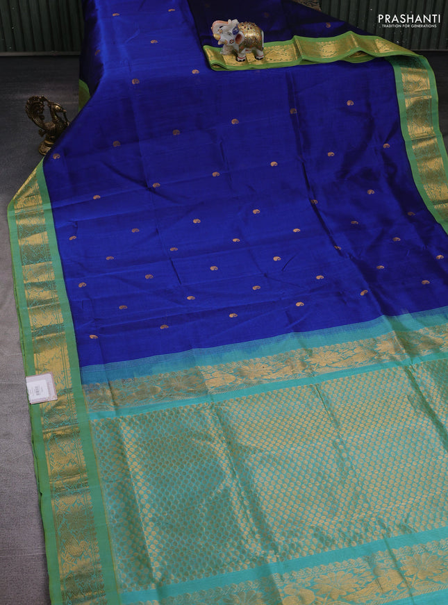 Blue & Teal Blue Silk Cotton Korvai - Buttas