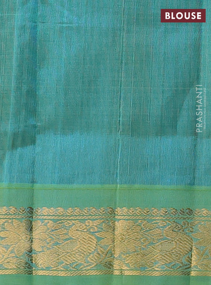 Coffee Brown & Teal Blue Silk Cotton Korvai - Buttas