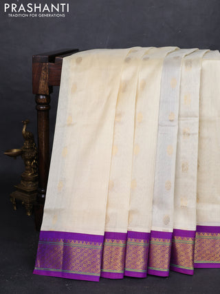Cream & Purple Silk Cotton Korvai - Buttas