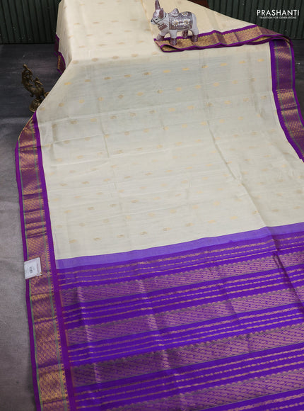 Cream & Purple Silk Cotton Korvai - Buttas