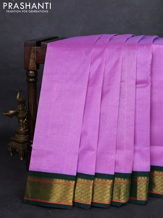Lotus Pink & Bottle Green Silk Cotton Korvai - Buttas