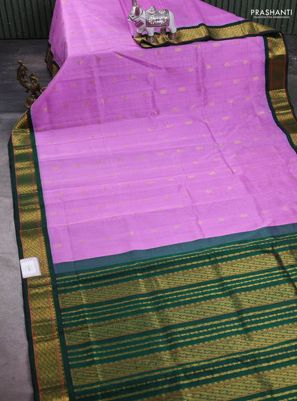 Lotus Pink & Bottle Green Silk Cotton Korvai - Buttas