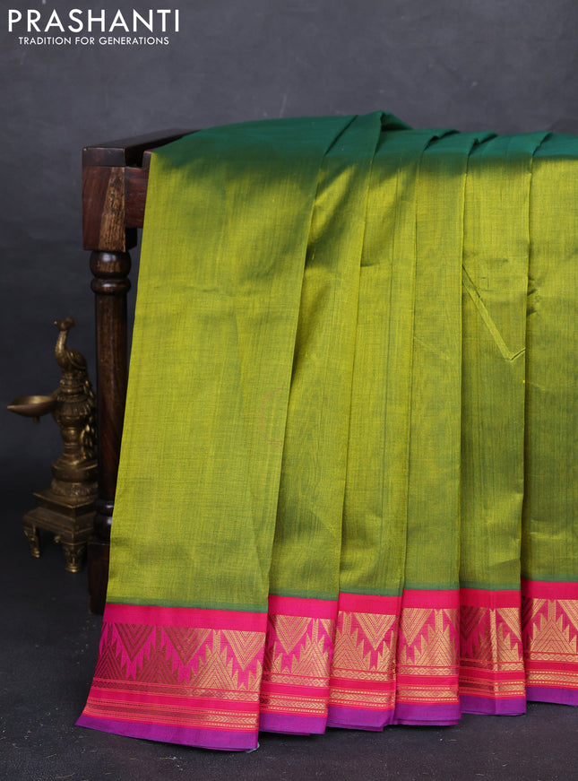 Green & Pink Silk Cotton Korvai Saree