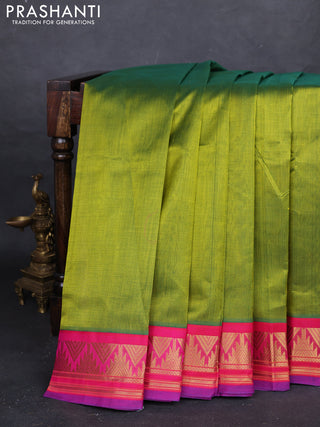 Green & Pink Silk Cotton Korvai Saree