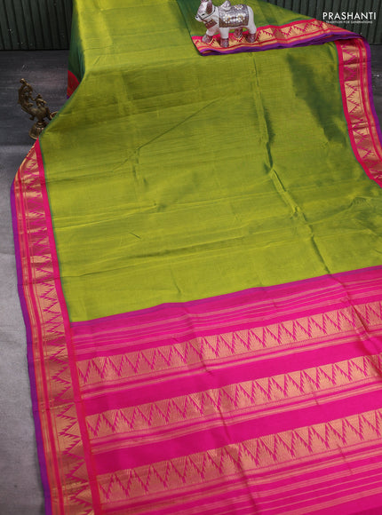 Green & Pink Silk Cotton Korvai Saree