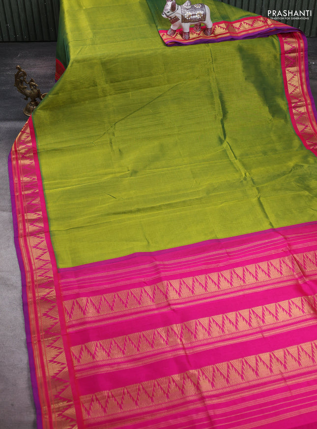 Green & Pink Silk Cotton Korvai Saree