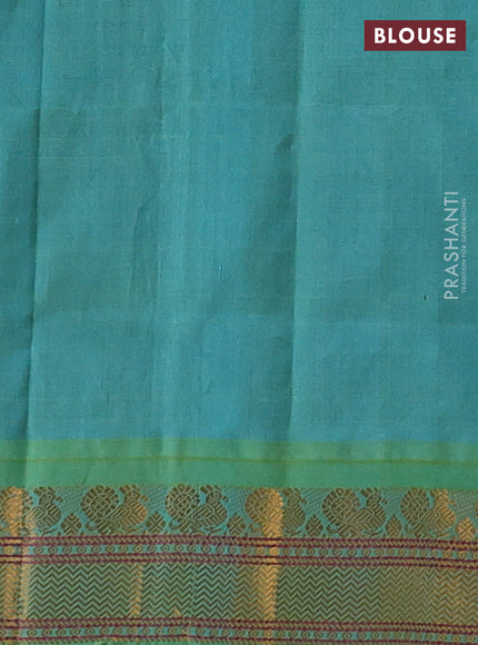 Coffee Brown & Teal Blue Silk Cotton Korvai - Checks