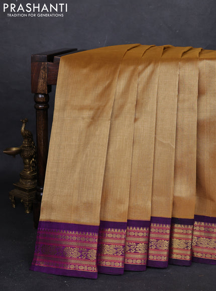 Sandal & Purple Silk Cotton Korvai Saree