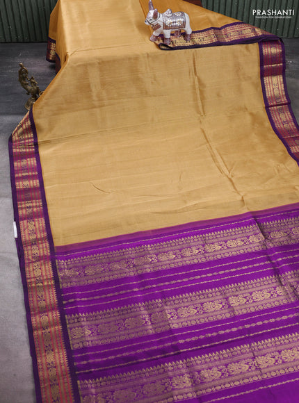 Sandal & Purple Silk Cotton Korvai Saree