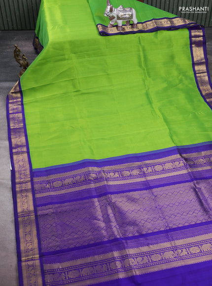 Green & Violet Silk Cotton Korvai Saree