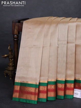 Peach & Green Silk Cotton Korvai - Checks