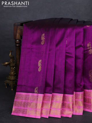 Purple & Pink Silk Cotton Korvai - Buttas