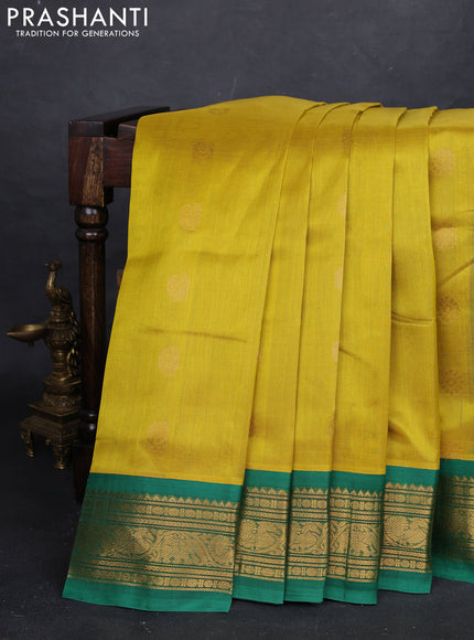 Mustard Yellow & Green Silk Cotton Korvai Saree
