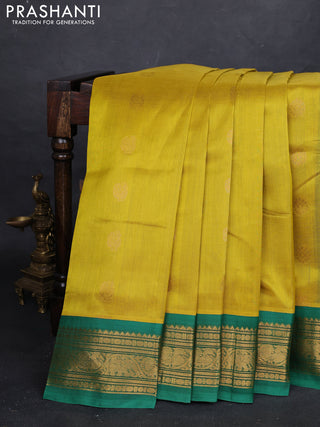 Mustard Yellow & Green Silk Cotton Korvai Saree