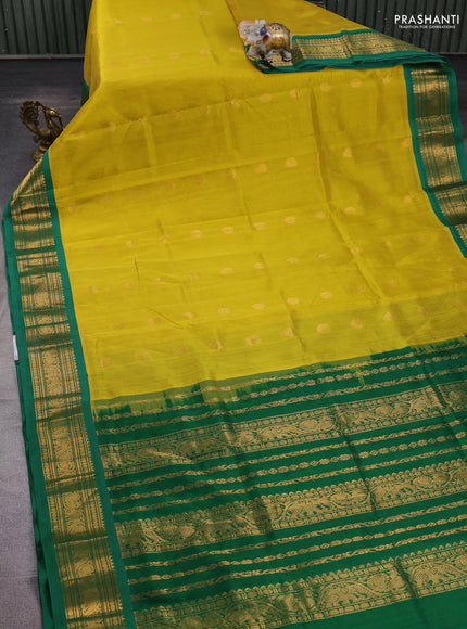 Mustard Yellow & Green Silk Cotton Korvai Saree
