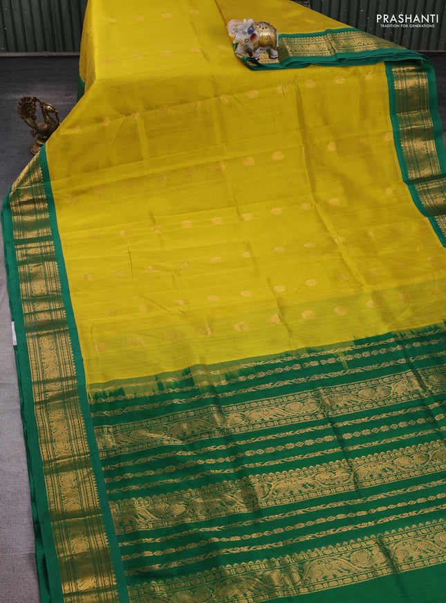 Mustard Yellow & Green Silk Cotton Korvai Saree