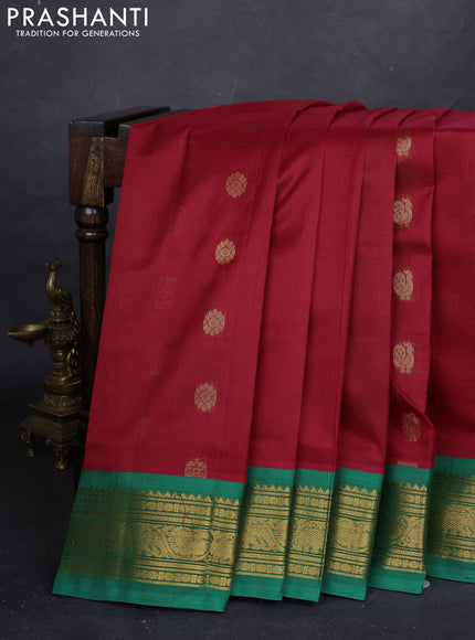 Red & Green Silk Cotton Korvai - Buttas